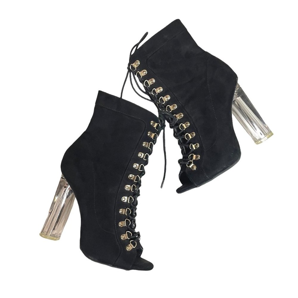 Wild Diva Open Toe Clear Block Heel Bootie size 6